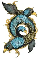 black and gold tui la in the form of yin yang tattoo design idea