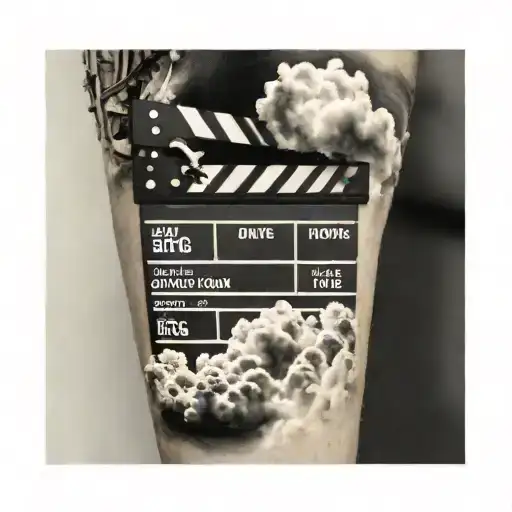 huge looming clouds and distant clapperboard with the words big clouds take two written on it  tattoo design idea