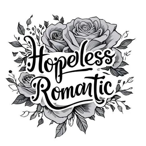 hopeless romantic script font surrounded tattoo design idea