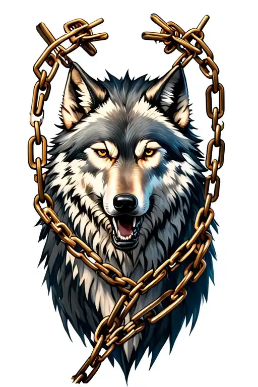 Fenrir wolf breaking chains wrapped tattoo design idea
