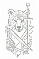 sword with triskel with earth element symbol, a bear head and a Snake head tattoo design idea