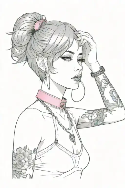 Sissy Slave Pink Leather Collar With Chain Leash Short Dark Brown Hair Blue Eyes Flat Chest Tattoo in lingerie tattoo design idea