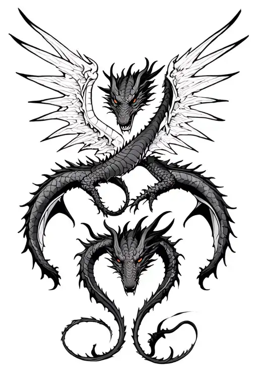 three heads dragon with pair of wing spread tattoo design idea