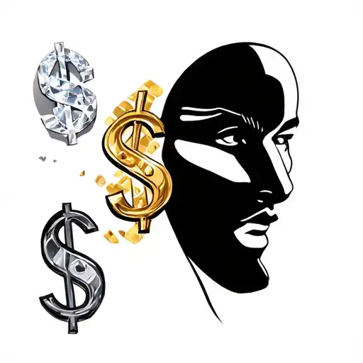 double face, money, dollar sign, diamonds, gold, hustler tattoo design idea