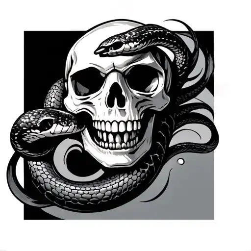 snake rapid around skull hand tattoo design idea