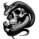 snake rapid around skull hand tattoo design idea