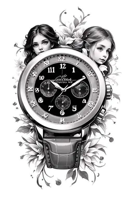 for three daughters 3 watch face with dates incorporated tattoo design idea