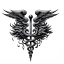 Chinese 5 Elements Caduceus tattoo design idea