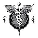 Chinese 5 Elements Caduceus tattoo design idea