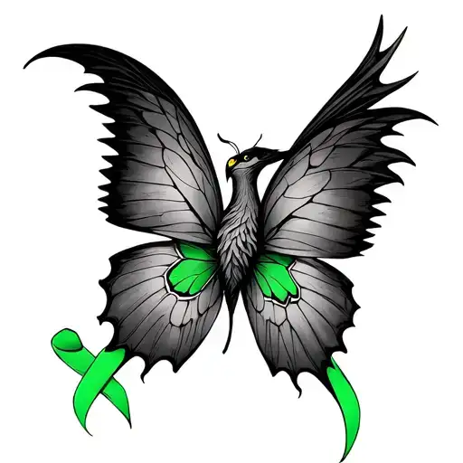 witchy phoenix butterfly semicolon green ribbon trauma tattoo design idea