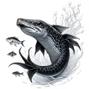 black and grey realism of moray eel swimming with fish around it  tattoo design idea