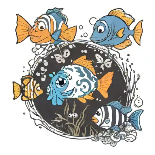 just keep swimming with Dory, Nemo,and Marlon  tattoo design idea