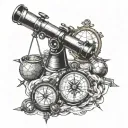 compass and binoculars and sextant and globe tattoo design idea