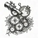 compass and binoculars and sextant and globe tattoo design idea
