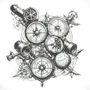 compass and binoculars and sextant and globe tattoo design idea