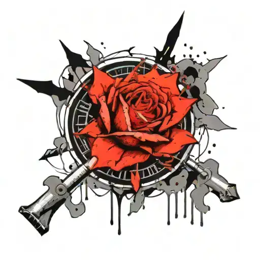 the name Kynzleigh in calligraphy inside of a compass with roses tattoo design idea