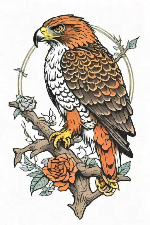 red tail hawk perched tattoo design idea
