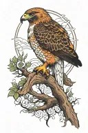 red tail hawk perched tattoo design idea