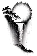 a sun melting into a waterfall that turns into rain tattoo design idea