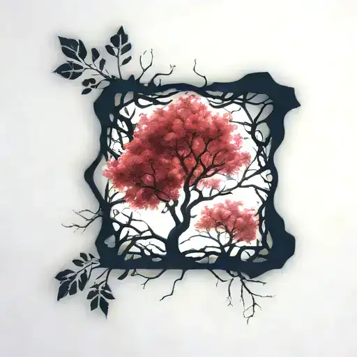 feminine nature, dark forest tattoo design idea