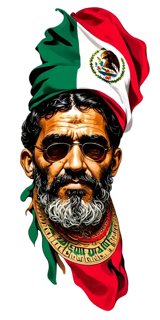 Mexican flag, religious symbols, humble guy tattoo design idea