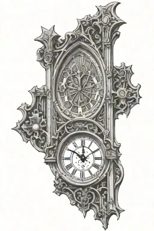 gotchic cathedral window clock tattoo design idea