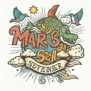 the name Mario in cursive with the date september 6 1951 with sun ray, birds, and clouds on my arm  tattoo design idea
