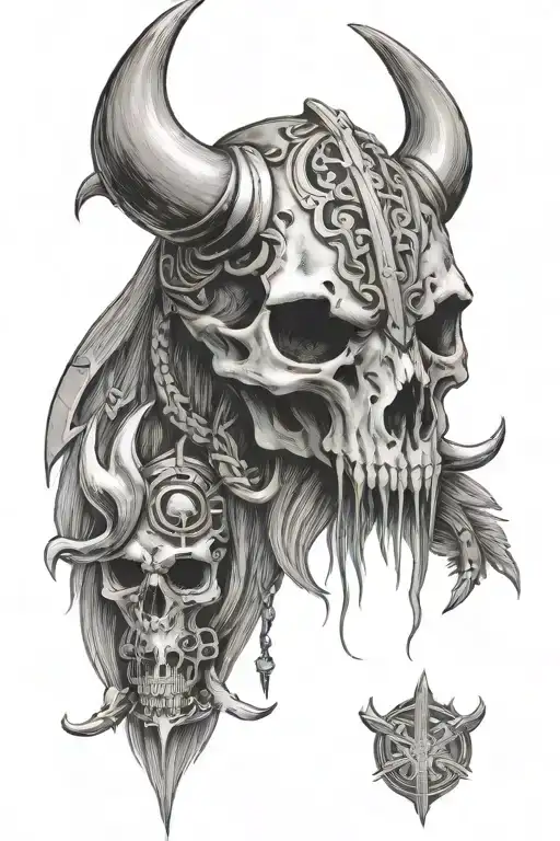 viking bear skull surrounded tattoo design idea