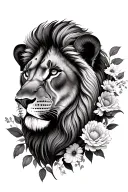 birth flower for May, January, March, June with lion/lioness face  tattoo design idea