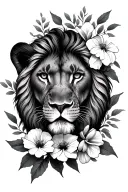 birth flower for May, January, March, June with lion/lioness face  tattoo design idea