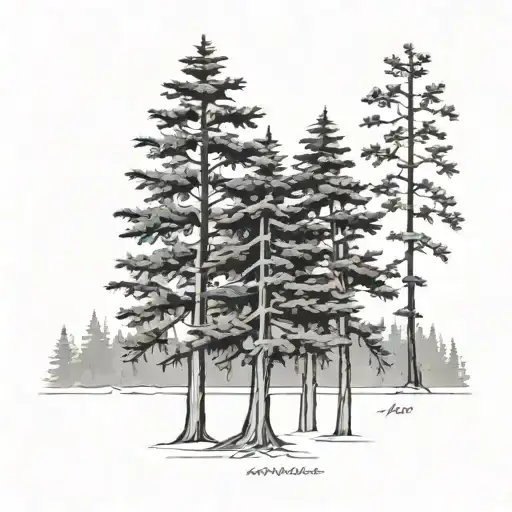 4 evergreen trees of different heights with roman numerals scribed on the trunk tattoo design idea