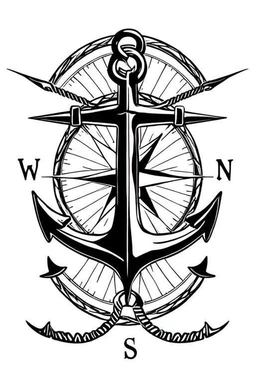compass and anchor connected line tattoo tattoo design idea