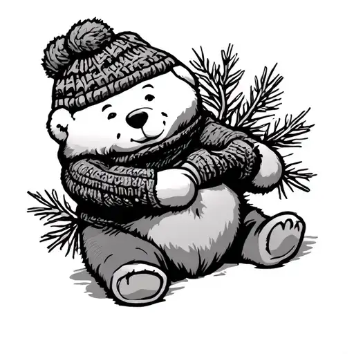 Winnie-the-Pooh wearing a ski hat tattoo design idea