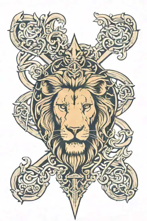 lion head St George's cross intertwined tattoo design idea