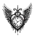 Heart clock Angel Wings tattoo design idea