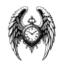 Heart clock Angel Wings tattoo design idea