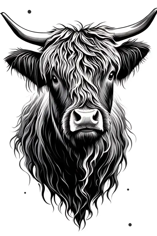 Highland cow head tattoo design idea