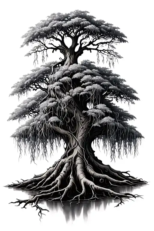 weeping Willow tree with roots tattoo design idea