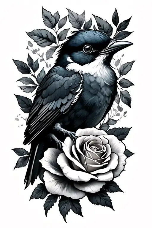 bird and rose on the shoulder blade tattoo design idea