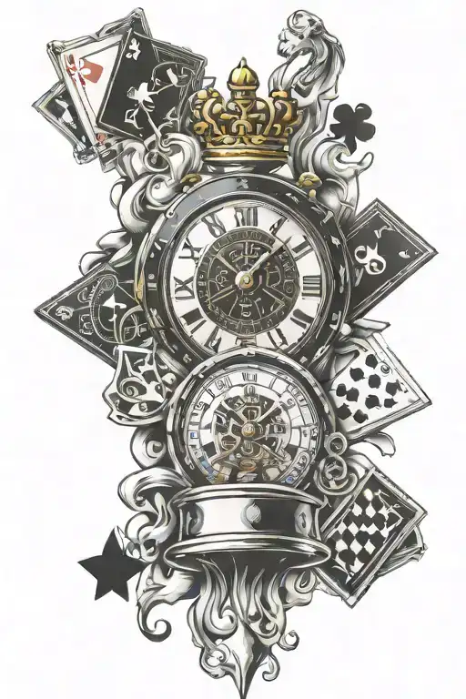 poker cards, chess, clasic watch,space tattoo design idea