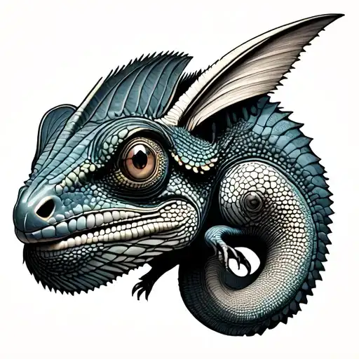 chameleon  with a boomerang as its back tattoo design idea