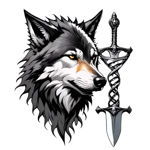 wolf, gladiator, sword, DNA hourglass tattoo design idea