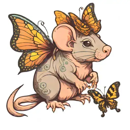 dumbo rat with semi colon butterfly tattoo design idea