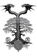 Celtic dragon over the tree of life with the Celtic symbol for family below that.  tattoo design idea