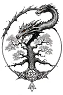 Celtic dragon over the tree of life with the Celtic symbol for family below that.  tattoo design idea