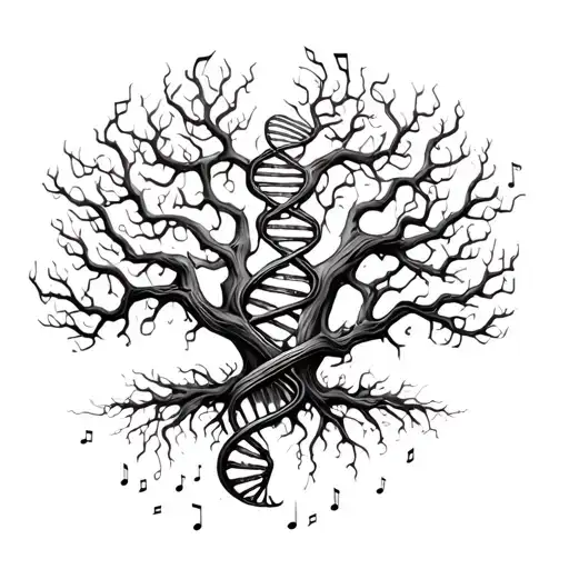 Gnarly DNA tree with musical notes   tattoo design idea