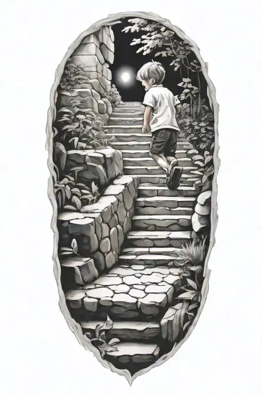 stairs to heaven with little boy tattoo design idea