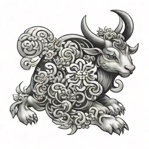 Japanese Taurus and rabbit blend seamlessly tattoo design idea