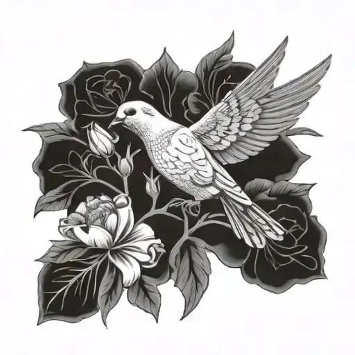 mourning dove with carnation flower and cross tattoo design idea