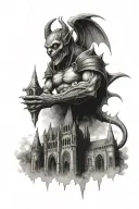 gothic castle with gargoyle warrior tattoo design idea